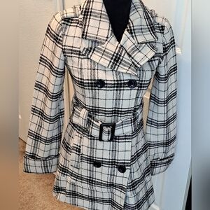 Say What?  Women's Black & White Plaid Coat    Size M